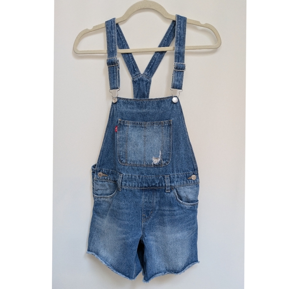 Levi's Shortalls Medium Wash Raw Hem Shorts Overalls Size 16